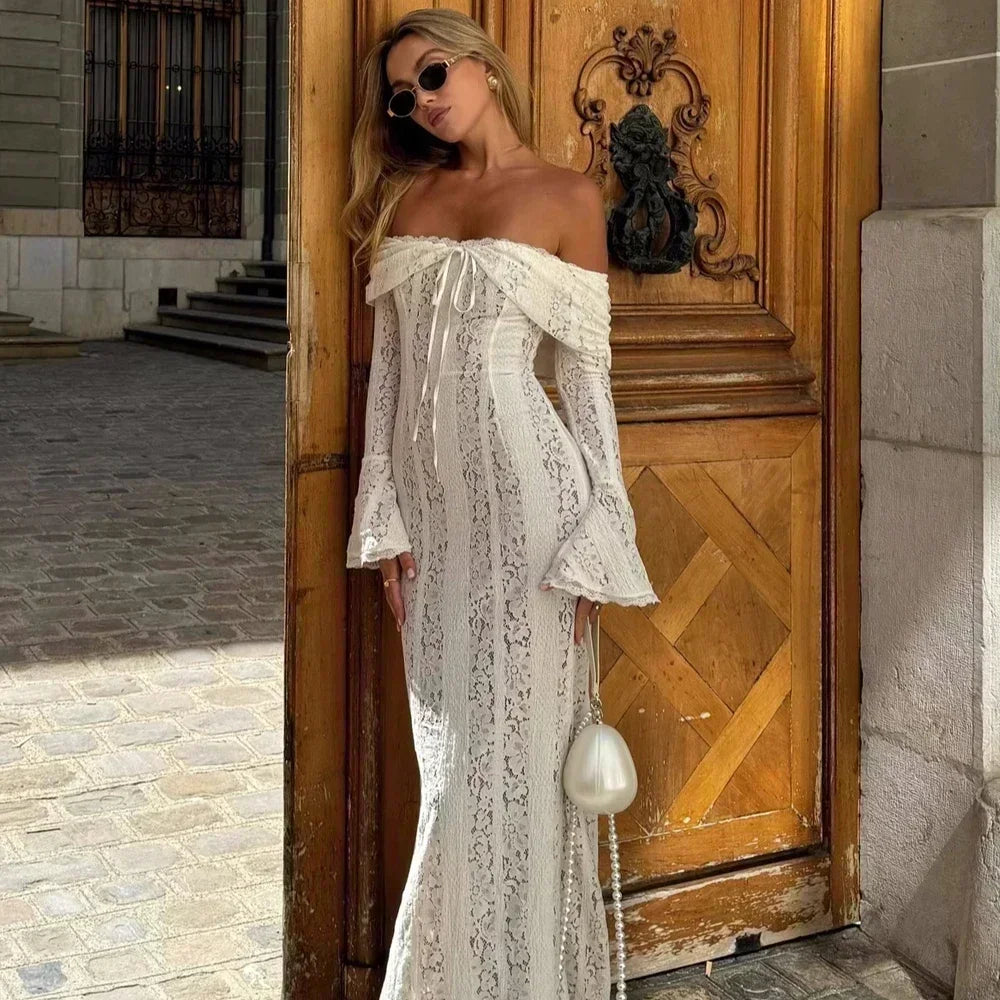 Suninheart White Off-The-Shoulder Autumn Bodycon Dress (2025 New)
