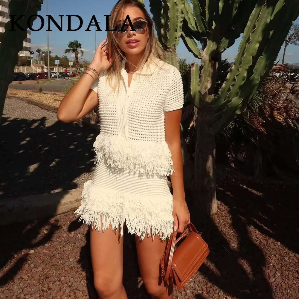 KONDALA 2025 Fall/Winter Elegant Knitted Tassel Women’s Suit