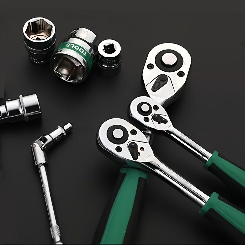 72-Drive Socket Set 1/4"-3/8"-1/2" – Ratchet Wrench & Compact Sockets for Auto & Car Repair