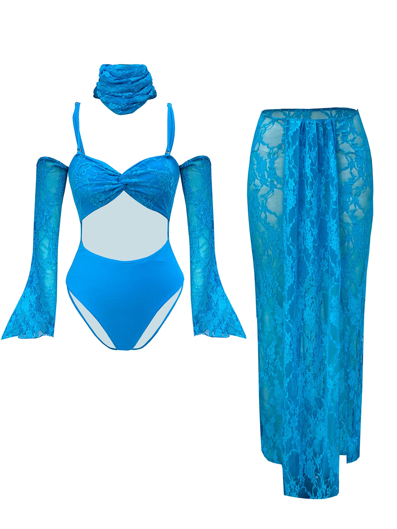 Fashion Lace Bikini & Long Skirt Set – Women’s 3/4 Piece Sexy See-Through Beachwear 2025