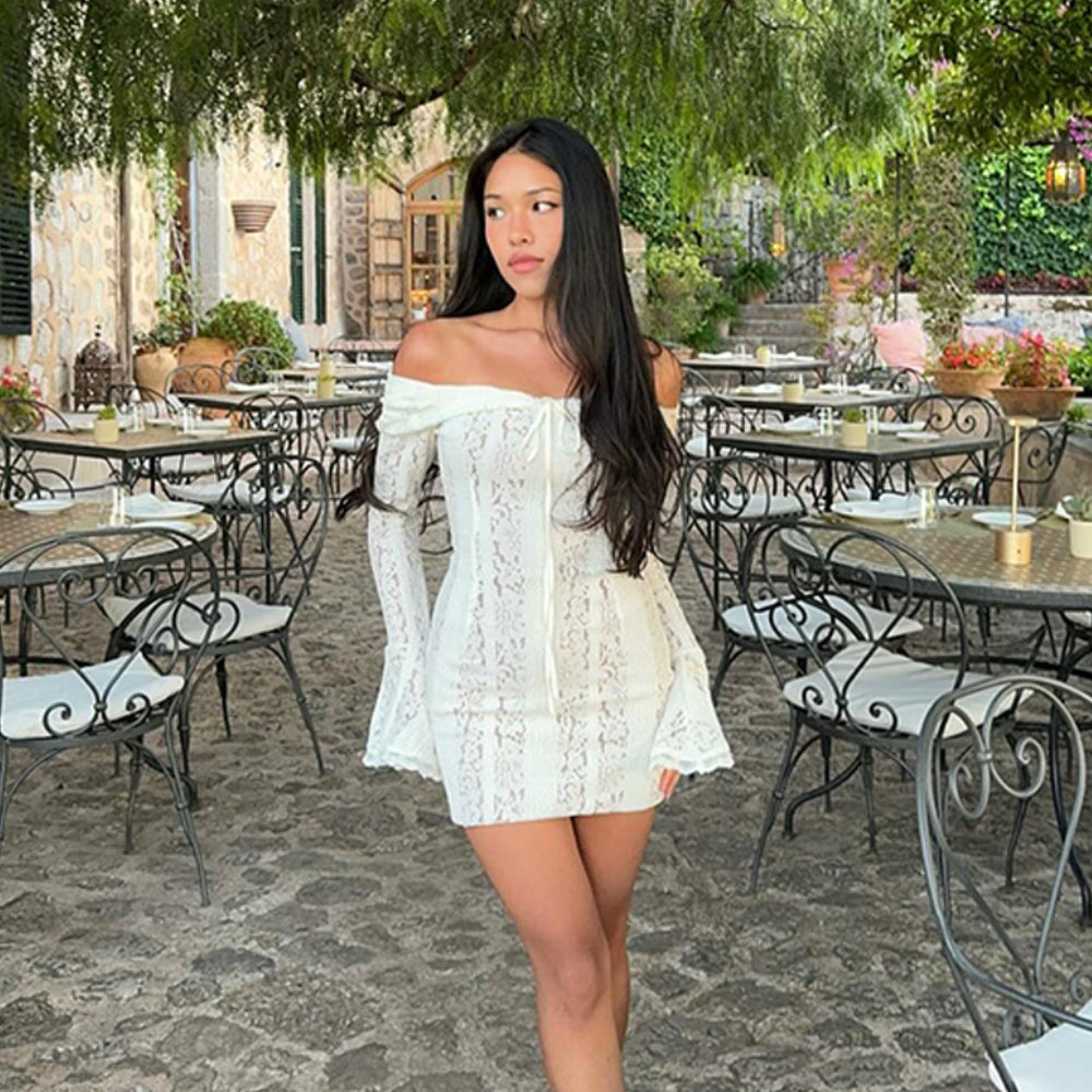 Suninheart White Off-The-Shoulder Autumn Bodycon Dress (2025 New)