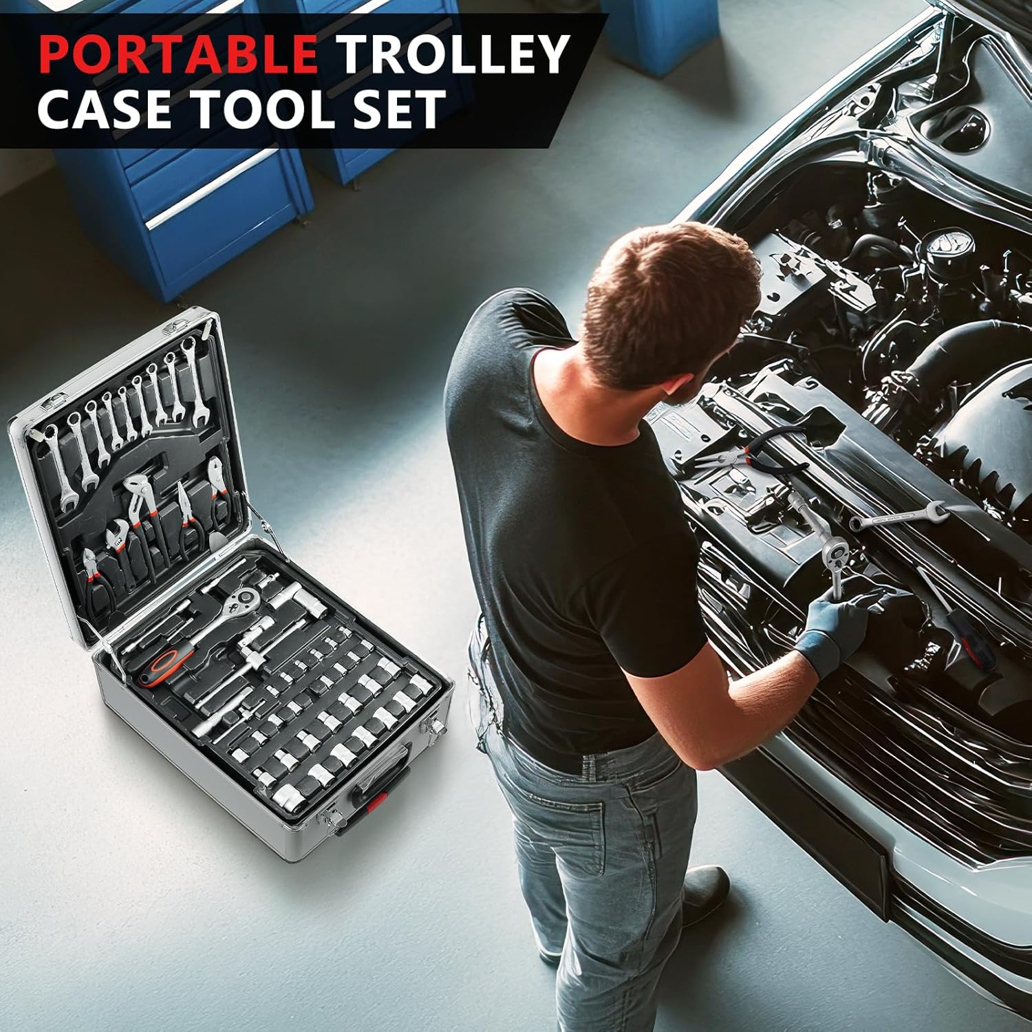 799PCS Mechanic Tool Set – Home Repair Kit with Wrenches, Sockets & Trolley Case