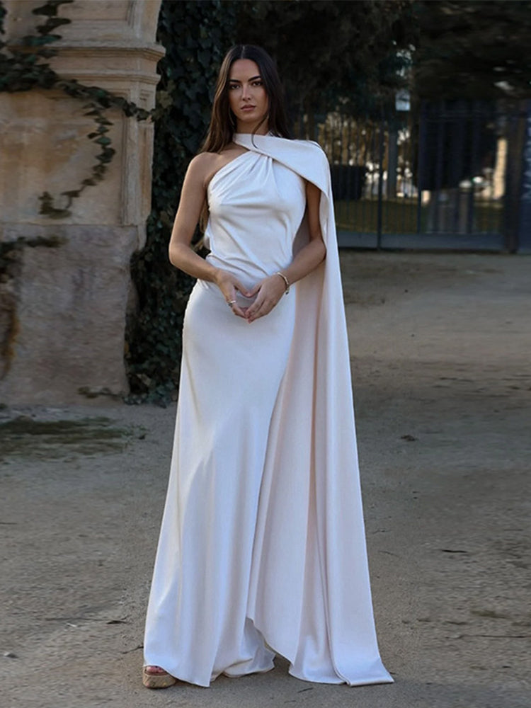 Sexy Satin Ribbon Party Dress – Elegant Halter Backless Off-Shoulder Gown for Women 2025